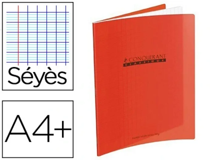 Cahier CONQUERANT Polypropylène Format A4+ 240x320 Grands carreaux 96 Pages