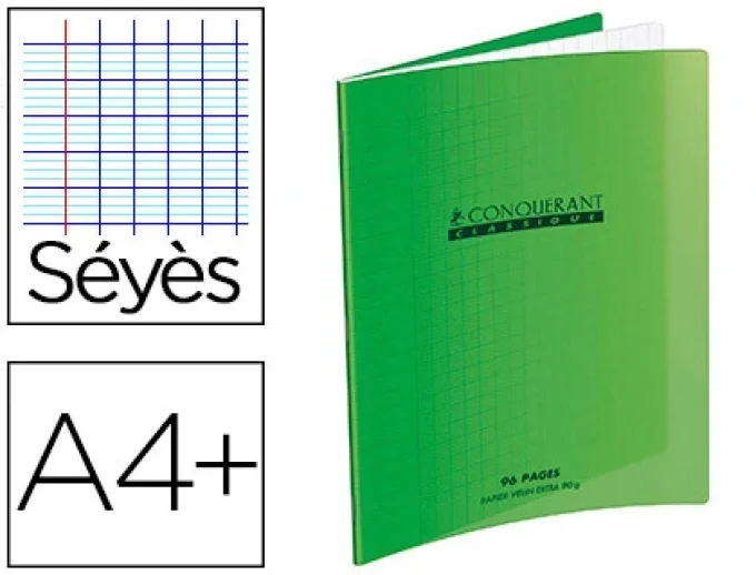 Cahier CONQUERANT Polypropylène Format A4+ 240x320 Grands carreaux 96 Pages