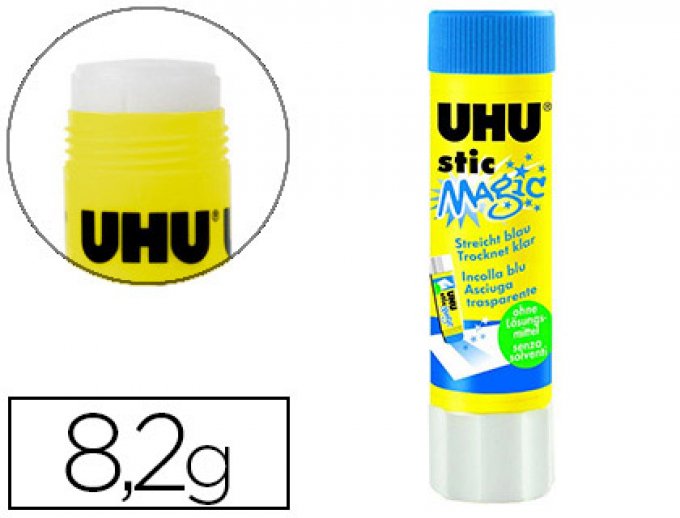UHU Stick Magic 8g colle Bleue qui devient transparente au séchage
