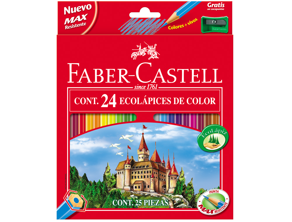 Crayon couleur FABER-CASTELL chateau accordeon mine resistante etui carton  24 couleurs vives. - Lescribe-livre