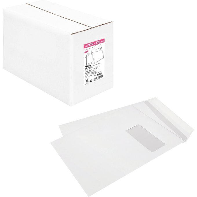 Pochette sans soufflet recyclée C4 - 90 g - bande siliconée - blanc - lot  de 250 