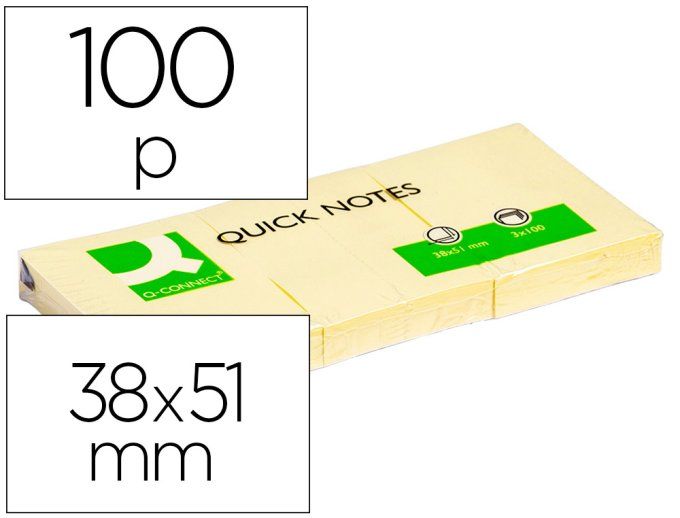 Post-it Notes Jaune Petit format 38 x 51 mm - 3 blocs de 100